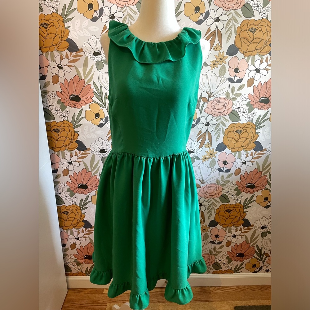 Green KATE SPADE US 10 Scenic Route Beryl Green Open Ruffle Back Mini Dress